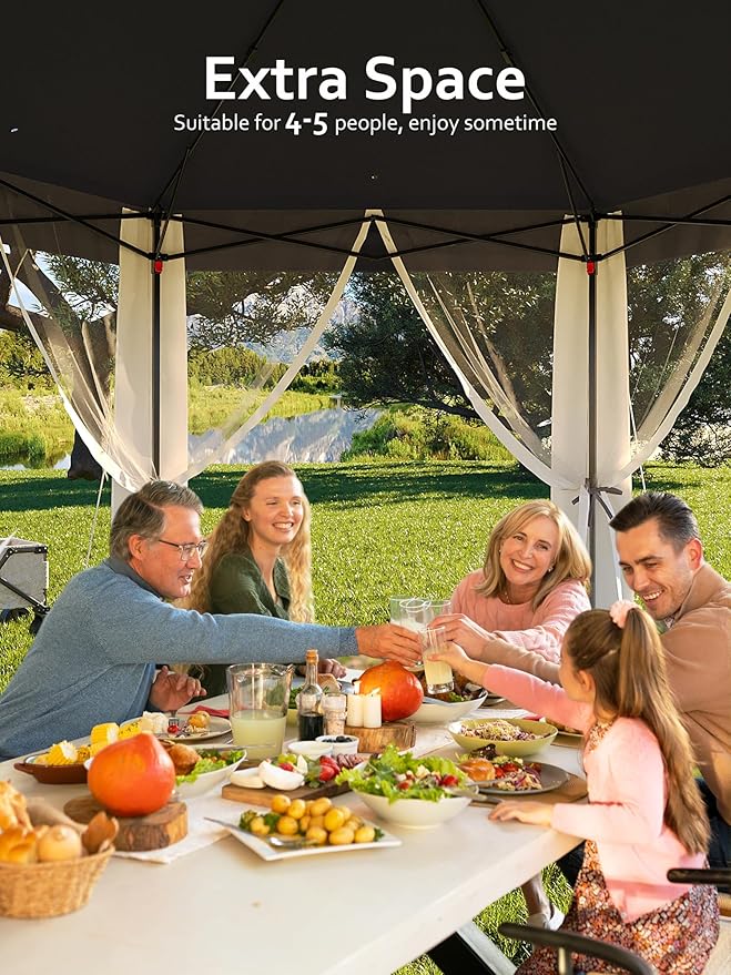 Garvee Pop Up Gazebo Screen Tent,Hexagonal Instant Gazebo Tent with Mosquito Netting Outdoor Canopy,6 Sided Sun Shelter 13x13ft with Mesh Netting,Pavilion Tents for Patio,Blue+Beige