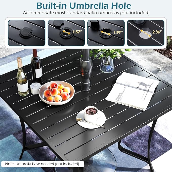Tangkula 37" Metal Patio Dining Table for 4, Square Heavy Duty Outdoor Dining Table with Umbrella Hole, 4-Person Outside Dining Furniture for Porch, Garden, Balcony and Backyard