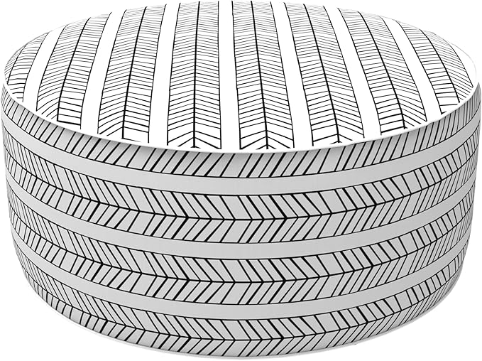 LVTXIII Indoor/Outdoor Inflatable Ottoman with Handle D21 x H9 Inch, Weather-Resistant Round Footstool Pouf for Patio Camping Living Room, Portable Footrest Extra Seating, Herringbone Black White