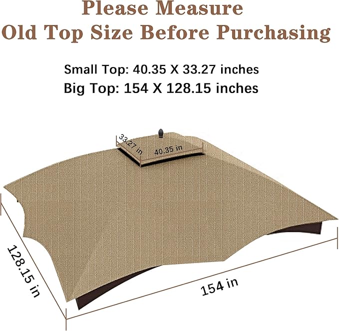 SCOCANOPY Khaki Ripstop Replacement Top for Lowe's Allen Roth 10X12 Gazebo Model #GF-12S004B-1/ GF-12S004BTO