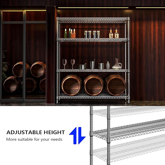 2800 LBS 59" W 4 Tier Storage Shelves Rack Metal Wire Shelving Unit, Storage Standing Shelf Organizer for Laundry Bathroom Kitchen Pantry Garage Utility Room, Chrome 17.7" D x 59.1" W x 70.4" H