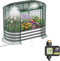 Raised Garden Bed with Sprinkler Timer and Self-Watering System, 4x2x1 ft Elevated Planter Boxes Outdoor with Mesh Cover, Galvanized Raised Beds for,Vegetables,Flowers, Backyard, Patio