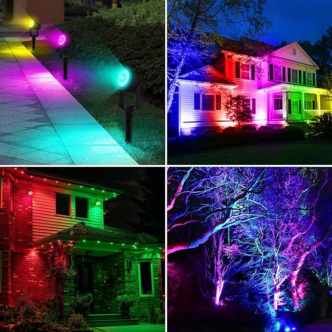 T-SUNUS RGB Solar Landscape Spotlights Christmas, Color Changing Spot Lights Outdoor IP65 Waterproof 9.8ft Cable, Separated Panel Light for Flag Tree Yard Garden Driveway Walkway Pond Halloween 2 Pack