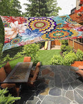 Sun Shade Sail 14'x18' Boho Floral Rectangle Sun Shade Sails Canopy Waterproof Mandala Flowers Plant Outdoor Sunshades Sand UV Block Cover Shade Cloth for Patio Backyard Garden Deck Porch Lawn