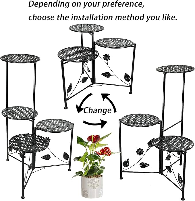 Plant Stand Indoor Outdoor, 3/4 Tier 30" Tall Metal Flower Pot Holder Shelves for Multiple Plants, Multi Tiered Planter Rack Display Shelf for Patio Garden Living Room Corner(Black)