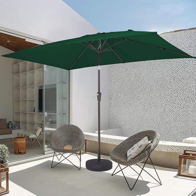 JEAREY 6.5x10 ft Rectangular Patio Umbrellas Rectangle Outdoor Umbrella with Push Button Tilt and Crank, Market Table Umbrella 6 Sturdy Ribs UV Protection for Poolside Garden Backyard Deck, Dark Green