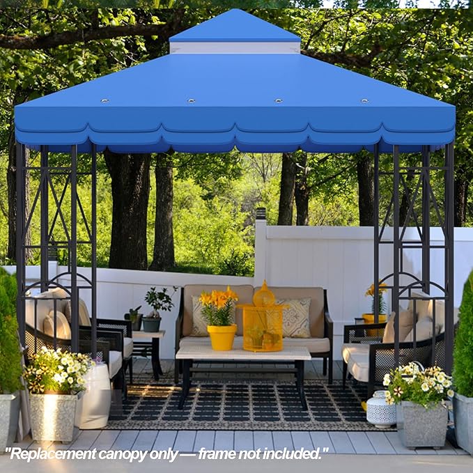 10x10 Canopy Replacement Top Double Tiered Gazebo Cover for Yard, Patio & Garden Durable Sunshade Replacement (Blue with lace)