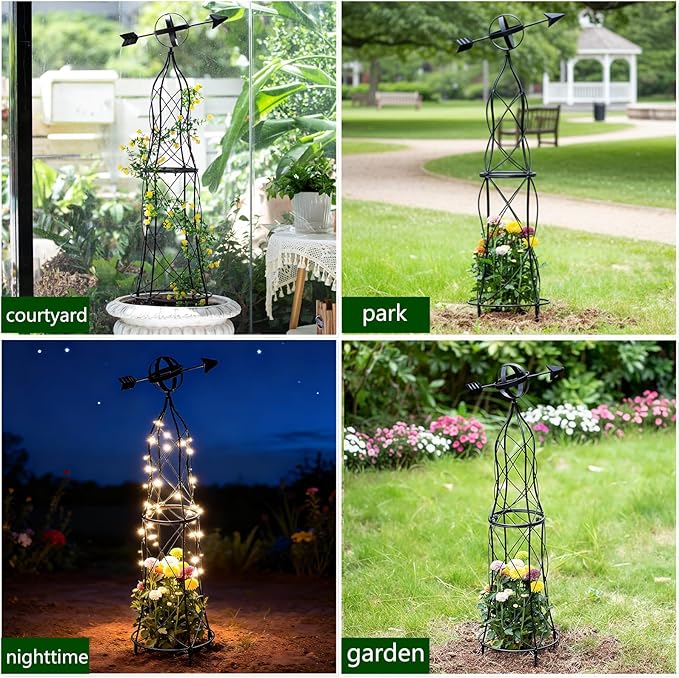 41-Inch Metal Obelisk Trellis – Elegant Garden Support for Climbing Plants, Perfect for Outdoor Rose Bushes and Tall Vines, Durable Metal Design with Arrow Top for Indoor and Outdoor Use