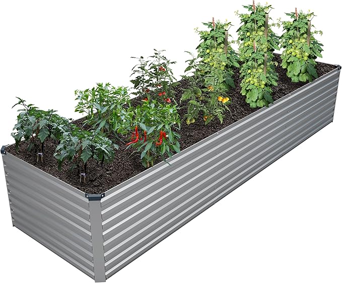 12x2x2FT Galvanized Raised Garden Bed Kit,Vegetable Plant Boxes-Rectangle Metal Flower Box,Large Planter Raised Beds Outdoor Garden for Planting,Fruit,Herb-Silver
