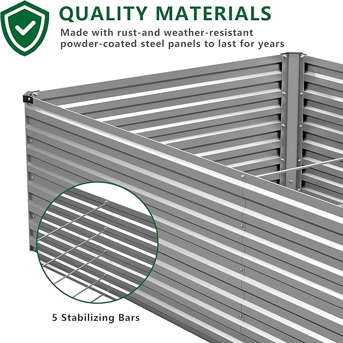 8x4x2FT Galvanized Raised Garden Bed Kit,Vegetable Plant Boxes-Rectangle Metal Flower Box,Large Planter Raised Beds Outdoor Garden for Planting,Fruit,Herb-Silver