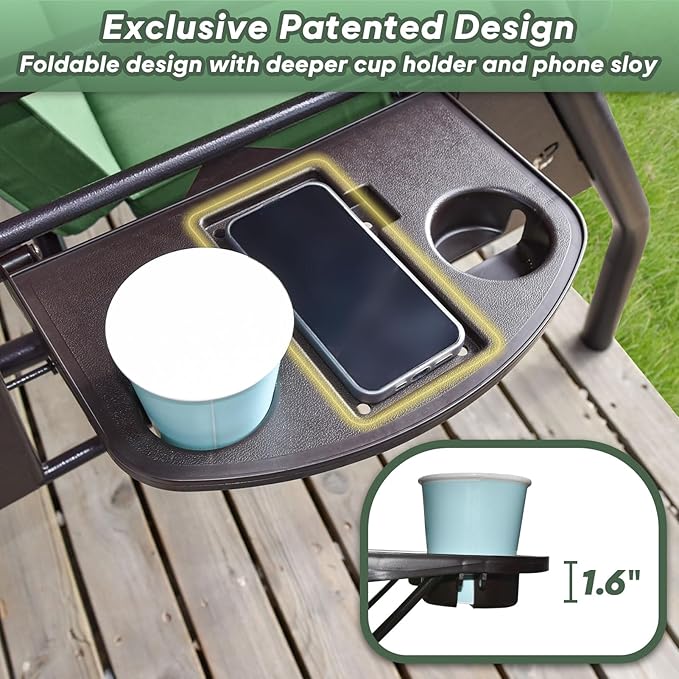 3 Seat Outdoor Porch Patio Swing with Stand 800lbs 2-in-1 Convertible Swing Bed with Adjustable Canopy & Removable Cushion for Yard Garden Deck (Green, Round Tube)
