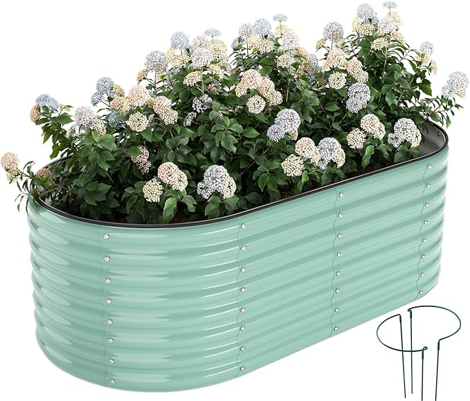 Garden Box Raised Flower Bed Galvanized Metal Planter Round Raised Garden Bed Kit for Gardening Outdoor 1PC Green 6X3X2FT