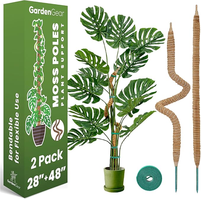 2 Pack 48" and 28'' Bendable Moss Pole Monstera Plant Support for Climbing Indoor Plants - Stakes for Potted Climbers - Tall Sticks Indoor Trellis for Houseplants - Accessories for Monstera Pot