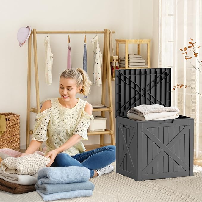 38 Gallon Outdoor Deck Box, Lockable Waterproof Outdoor Storage Boxes For Garden Tools,Indoor Cushions,Accessories Outside Storage Resin Weatherproof Container(Black)