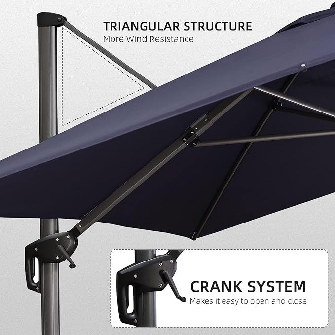 PURPLE LEAF 10' X 13' Patio Umbrella with Base Outdoor Cantilever Rectangle Offset Umbrella with 360-degree Rotation for Garden Deck Pool Patio Navy