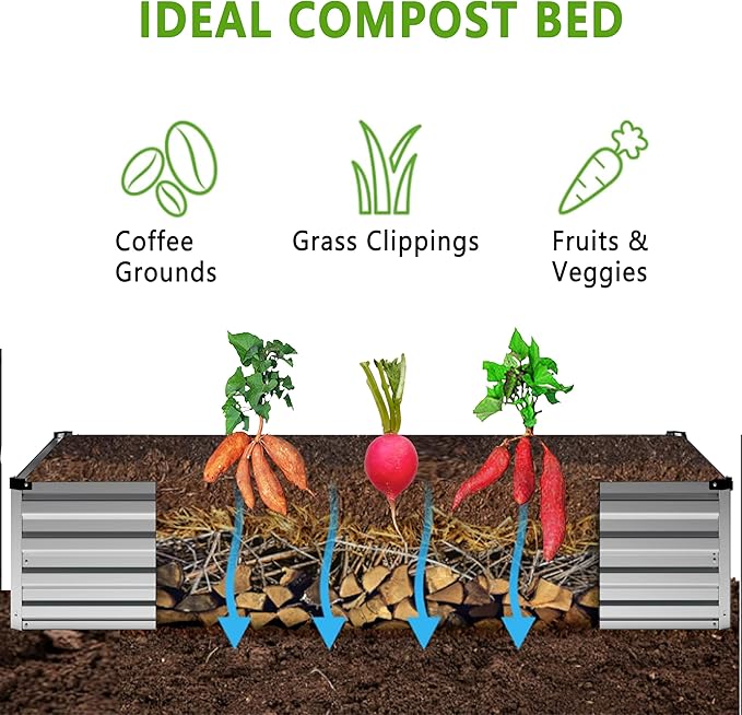 12x2x1FT Galvanized Raised Garden Bed Kit,Vegetable Boxes-Rectangle Metal Flower Box,Large Planter Raised Beds Outdoor Garden for Planting,Fruit,Herb-Silver
