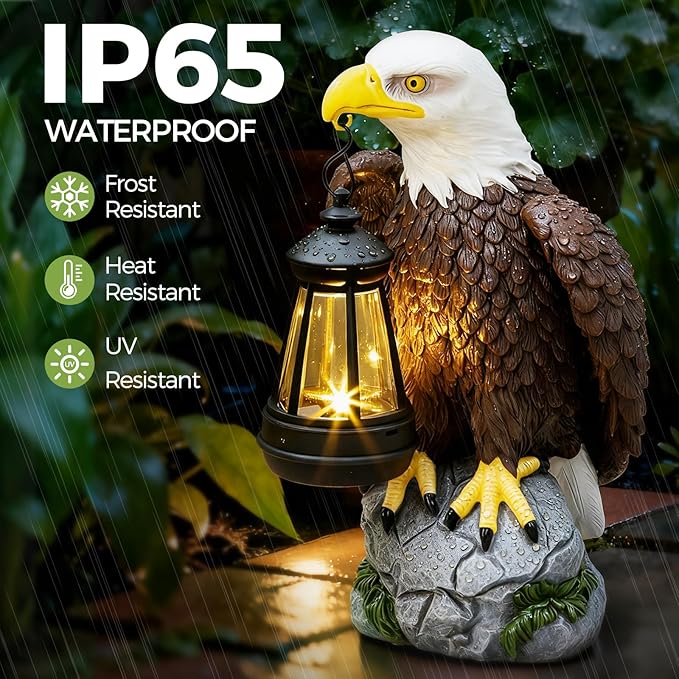 American Bald Eagle Garden Statue with Solar Light,Outdoor Decor Sculpture,Perfect for Patio,Yard,Porch,Balcony,Distinctive Bald Eagle Home Decor,250 Anniversary USA Gift for Men Father