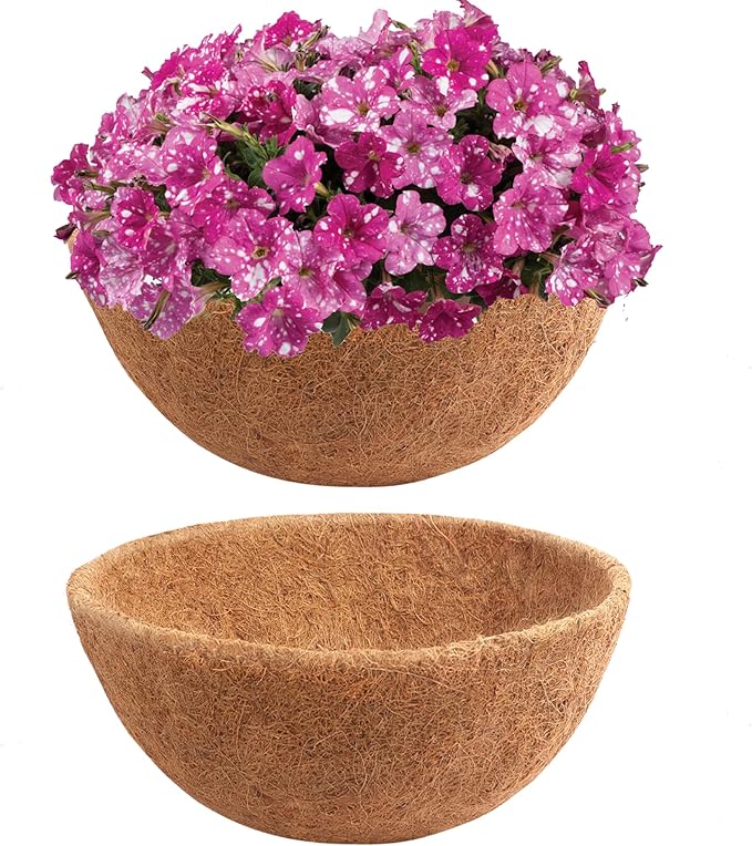 Y&M Pack of 2 12" Pre-Formed Round Coco Fiber Hanging Basket Liner,Coco Replacement Liner-2PCS