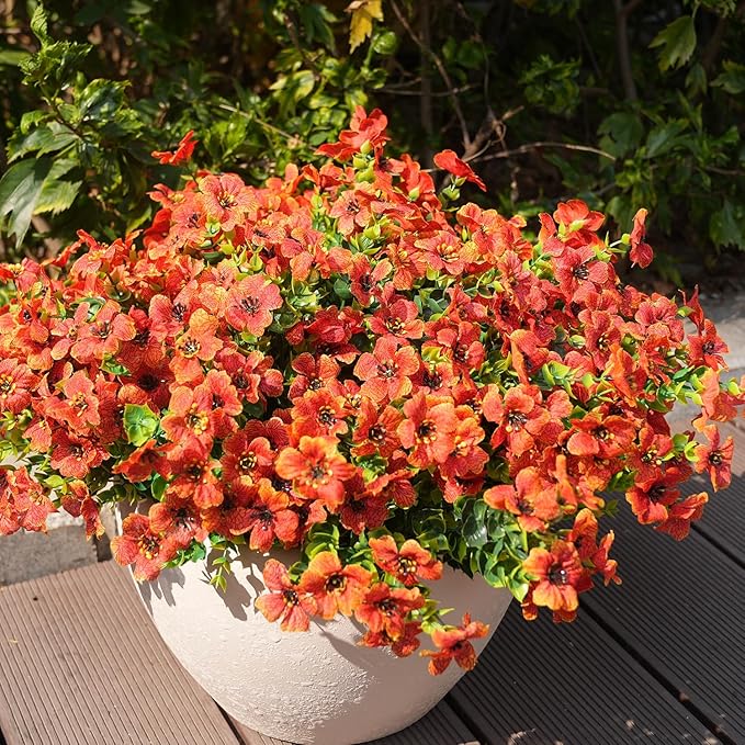 Artificial Flowers for Outdoor, UV Resistant Fake Silk Flowers, Realistic Faux Plants for Outside Indoor Porch Patio Window Box Planter Home Decor (14, Orange)