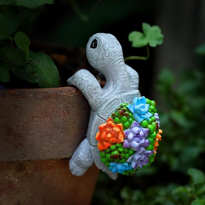 Mini Turtle Statue Miniature Tortoise Figurine Plant Pot Hanger, Realistic Resin Climbing Turtle Ornament Garden Decor for Bonsai Succulents Aquariums, Creative Gift for Plant Parents