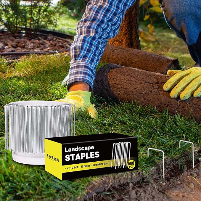 HongWay 500 Pack 4 Inch Landscape Staples, Garden Staples 12 Gauge Galvanized Ground Stakes Lawn Yard Staples SOD U-Shaped Pins for Gardening Irrigation Tubing Landscaping Fabric