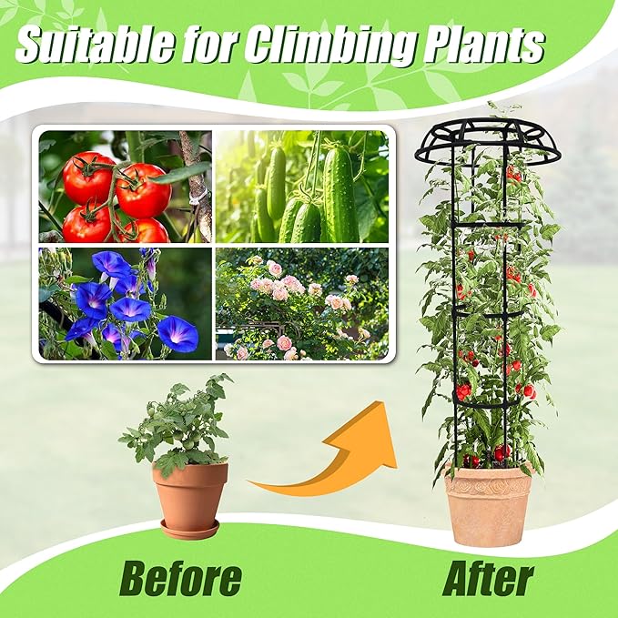 Garden Trellis for Climbing Plants Outdoor, 65 Inch Mushroom Top Trellis for Climbing Plants, Plant Trellis Support for Potted Plants Climbing Vine Rose Clematis Vegetable Trellis, 2 Pack