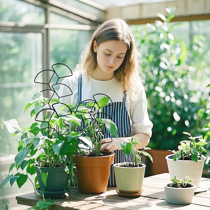 Indoor Plant Trellis for Climbing Plants, 3 Pack Stackable Garden Trellis for Potted Plants, Small House Plant Trellis for Vine Ivy Flower Plant Support Outdoor DIY Metal Trellis, Black