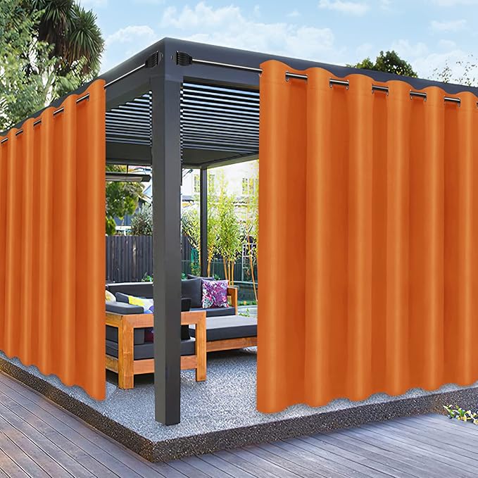 PureFit Outdoor Curtains for Patio Waterproof Weatherproof, UV Resistant Outside Curtains for Gazebo, Front Porch, Pergola, Sun Blocking Privacy Curtain, 100W x 95L inch, 1 Panel, Orange