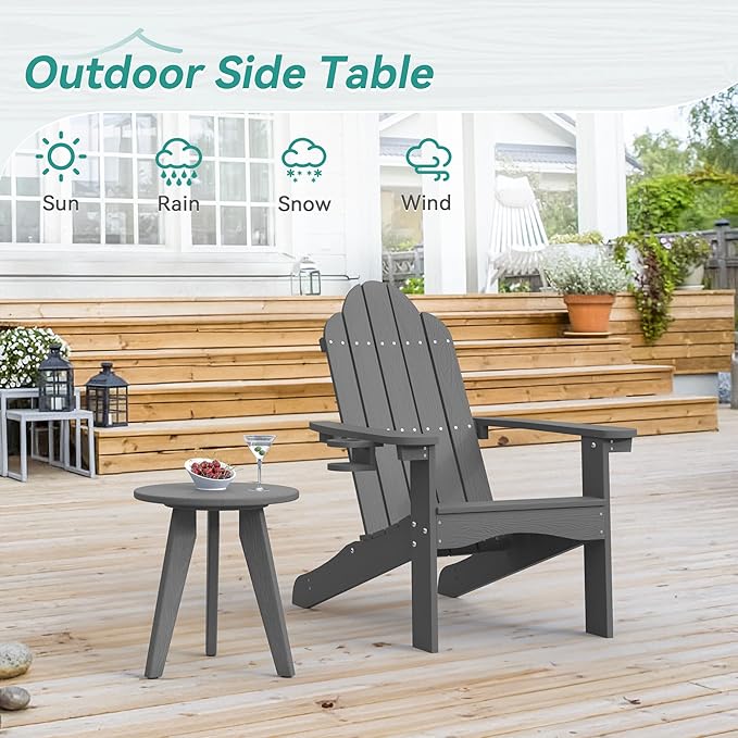 HDPS Outdoor Side Table, Small Round Side Table Weather-Resistant, Outdoor Side Tables for Patio, Porch, Deck, End Table for Plant Stand, Living Room, Bedroom, Gray