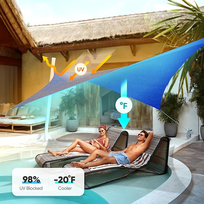 Quictent 20x16ft 185G HDPE Rectangle Sun Shade Sail Canopy 98% UV Block Outdoor Patio Garden with Hardware Kit (Blue)