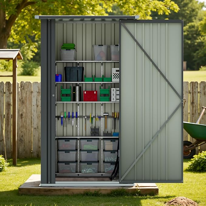 Greesum 3x3FT Outdoor Storage Shed, Lockable Metal Shed for Backyard, Pool, Patio and Garden Storage, Black