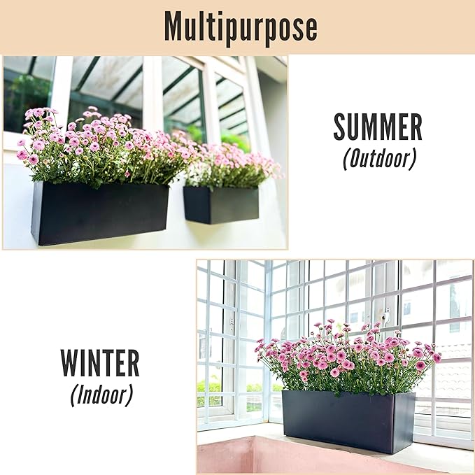 LaLaGreen Wall Planters for Outdoor (2 Pack, 14 Inch) Black Self Watering System Hanging Plant Box Flower Pot, Rectangular Wall Mount Indoor Vertical Living Garden Decoration Window Sill Herb Trendy