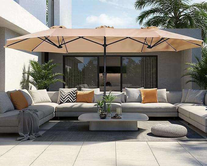 SUPERJARE 13FT Outdoor Umbrella for Patio, Double sided Pool Umbrellas with Fade Resistant Canopy, Large Table Umbrella for Deck, Market, Backyard - Beige