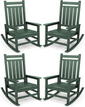 SERWALL Oversized Outdoor Rocking Chair Set of 4, HDPE Rocker for Adults, Patio Rocking Chairs for Porch, Green
