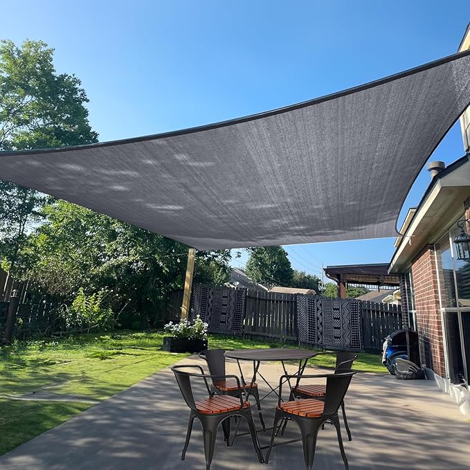 SUNLAX Sun Shade Sail SS-205 12' x 18' Dark Grey Rectangle Canopy Sail Shade Cover UV Block Permeable Sunshade Outdoor for Patio Backyard Deck Pergola (We Make Custom Size)