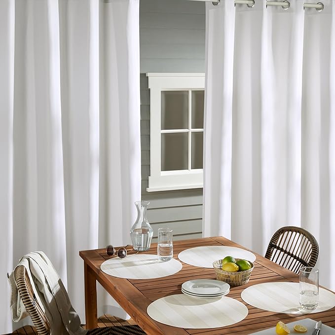 TOWN & COUNTRY BASICS Cabana Solid Heavyweight Indoor Outdoor Curtains, Light Filtering Opacity with Grommet Top, Water Repellent, 2-Pack Set, 54"x96", Winter White