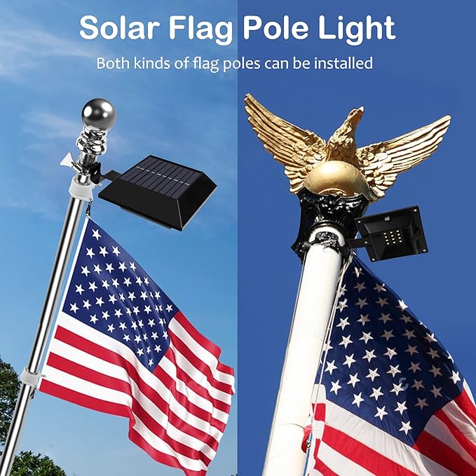 Solar Flag Pole Light, Bright White 6000k Flagpole Light Upgrade Solar Powered for 5ft 6ft Flag Pole, Outdoor Dusk to Dawn Led Solar Lights, Outside House Garden Yard American Flags Decor,Black