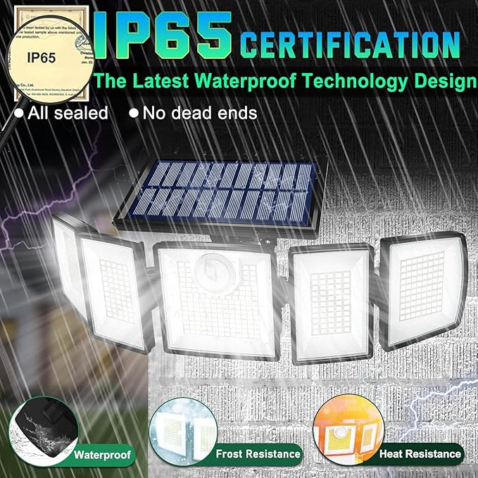 Solar Lights Outdoor Waterproof Motion Sensor - 416 LEDs 3000 Lumens Super Bright 3 Brightness 3 Modes 2400mAh 360° Illumination 32ft Solar Flood Security Light for Outside (with Stakes, 4)