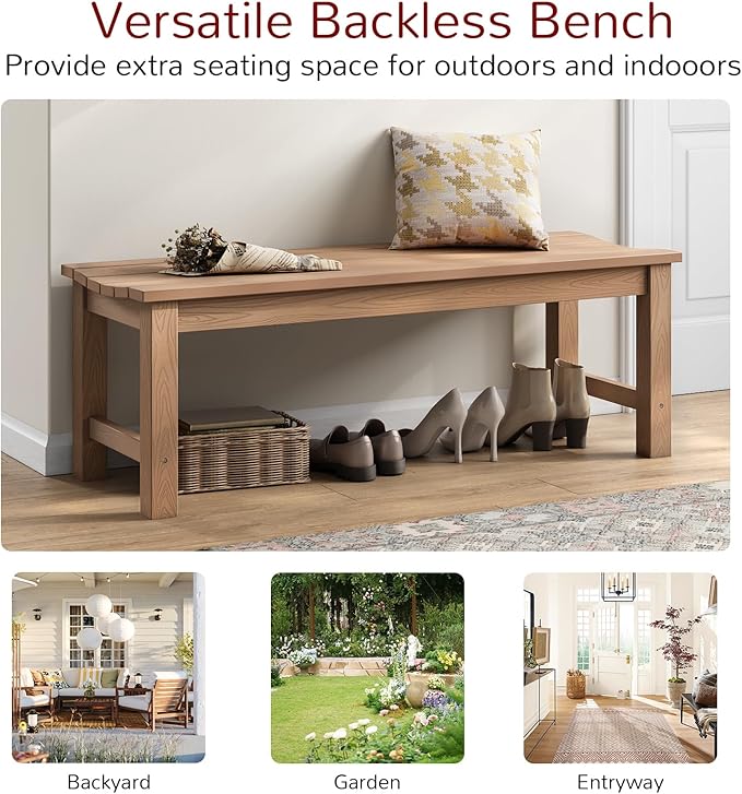 Stoog Outdoor Bench, 2-Person Outdoor Poly Lumber Backless Bench, Weatherproof Garden Bench, Never Rot or Fade, Suit for Church, Backyard, Porch and Park, Teak