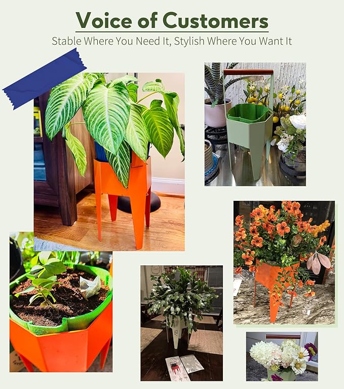 Planter with Stand, Metal 2 in 1 Portable Planter with Grow Bags & Handle, Stable Stylish Indoor Plant Pots with Stand, Modern Plant Stand Indoor, 7.5'' x 17.3'', Orange, Plant Not Included