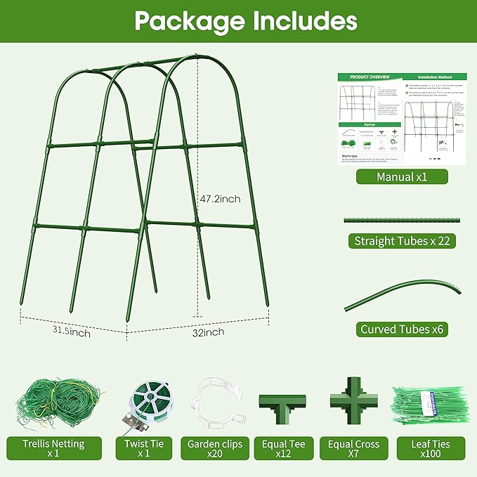 Cucumber Trellis for Raised Bed,U-Shape Garden Trellis for Climbing Plants Outdoor, Metal Arch Vegetables Trellis, Plant Support for Vine (Green, 31.5" Lx21.6 Wx47.2 H-Small)