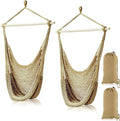 Barydat 2 Pcs Hanging Hammock Chair Boho Swing Chair Indoor Outdoor Cotton Rope Weaving Chair with 40 Inch Detachable Metal Bars for Backyard Living Room Bedroom Garden(Brown)