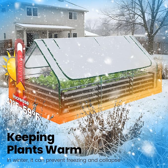 Quictent Raised Garden Bed Galvanized Raised Beds for Gardening Vegetables with Cover 8x4x1 ft Metal Planter Box Outdoor Use (Clear)