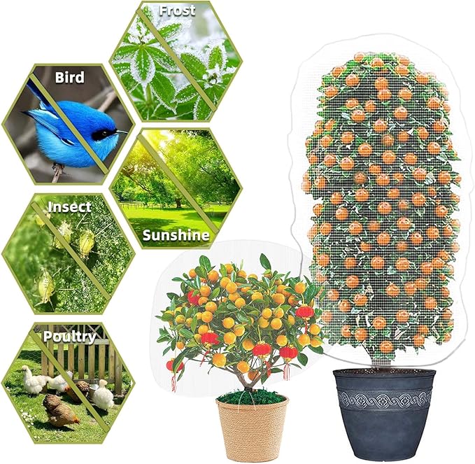 Bird Netting for Garden Protection, CANAGROW 4 Pack Garden Plant Mesh Netting Covers Bags with Drawstring, Insect Bird Barrier Bug Netting for Fruit Blueberry Bushes Vegetable Flower (3.3x4.9FT)