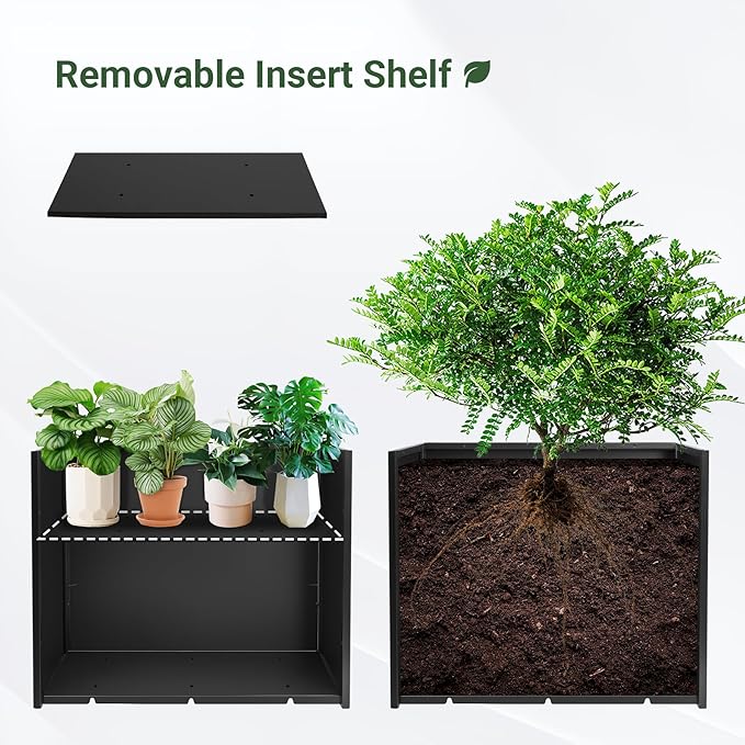 36" Metal Planter Box, Large Rectangular Window Box with Drainage Holes & Rust-Proof Coating, Modern Outdoor/Indoor Flower Box for Balcony, Patio & Herbs, Black