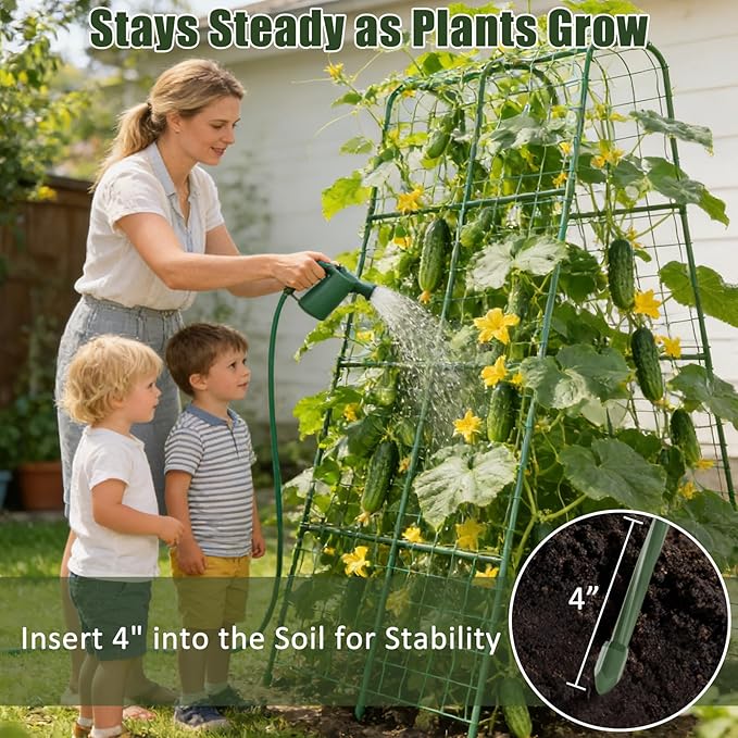 Miory Cucumber Trellis for Raised Beds, 32 x 63 Inch Metal U-Frame Garden Trellis for Climbing Plants Outdoor with Climbing Net, Plant Support for Cucumber Tomato Bean Pea