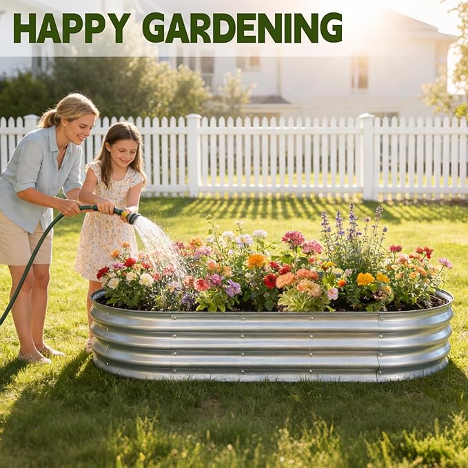 Galvanized Raised Garden Bed Outdoor, Large Raised Bed for Gardening, 6x3x1ft Oval Metal Planter Box for Vegetables, Fruits, Flowers, Silver