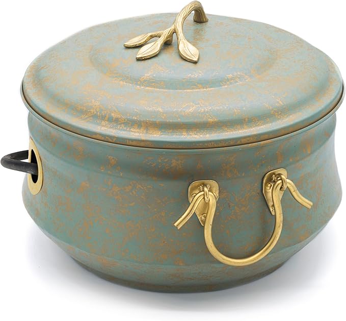 Sedona Hose Pot with Lid, Brass Accents, holds up to 100-Feet of Hose By Good Directions