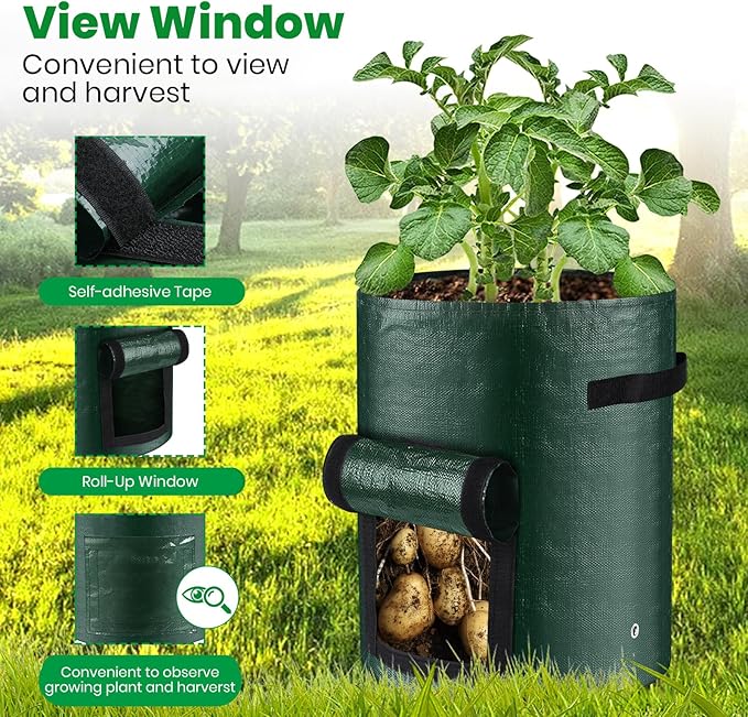 6 Pack Potato Grow Bags, 10 Gallon Planting Bags Durable PE Vegetable Planter with Flap and Handles Large Garden Pot Tall Potato Growing Containers for Vegetables, Fruits and More