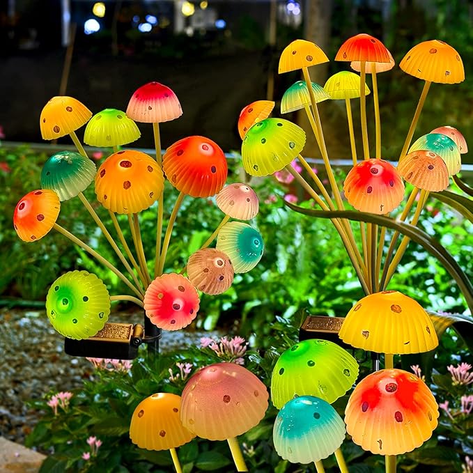 Kohlrabi Solar Garden Lights, 4 Pack Solar Mushroom Lights Outdoor, Upgraded 48LED Mushroom Light Yard Decor Outside Waterproof, Garden Decor for Lawn Front Porch Patio Backyard